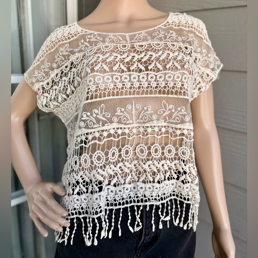 Vivid Collection Cream Crochet Top